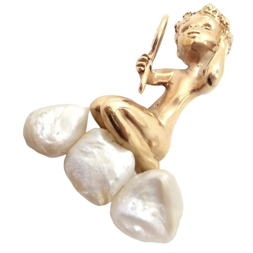 Rare Large Ruser 14k Yellow Gold Sapphire Pearl Mondays Child Pin Brooch - Picture 11 of 11